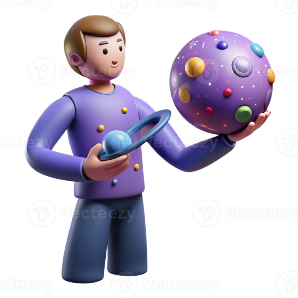 vibrant contemporary 3D Cartoon Scientist Exploring Planets original png