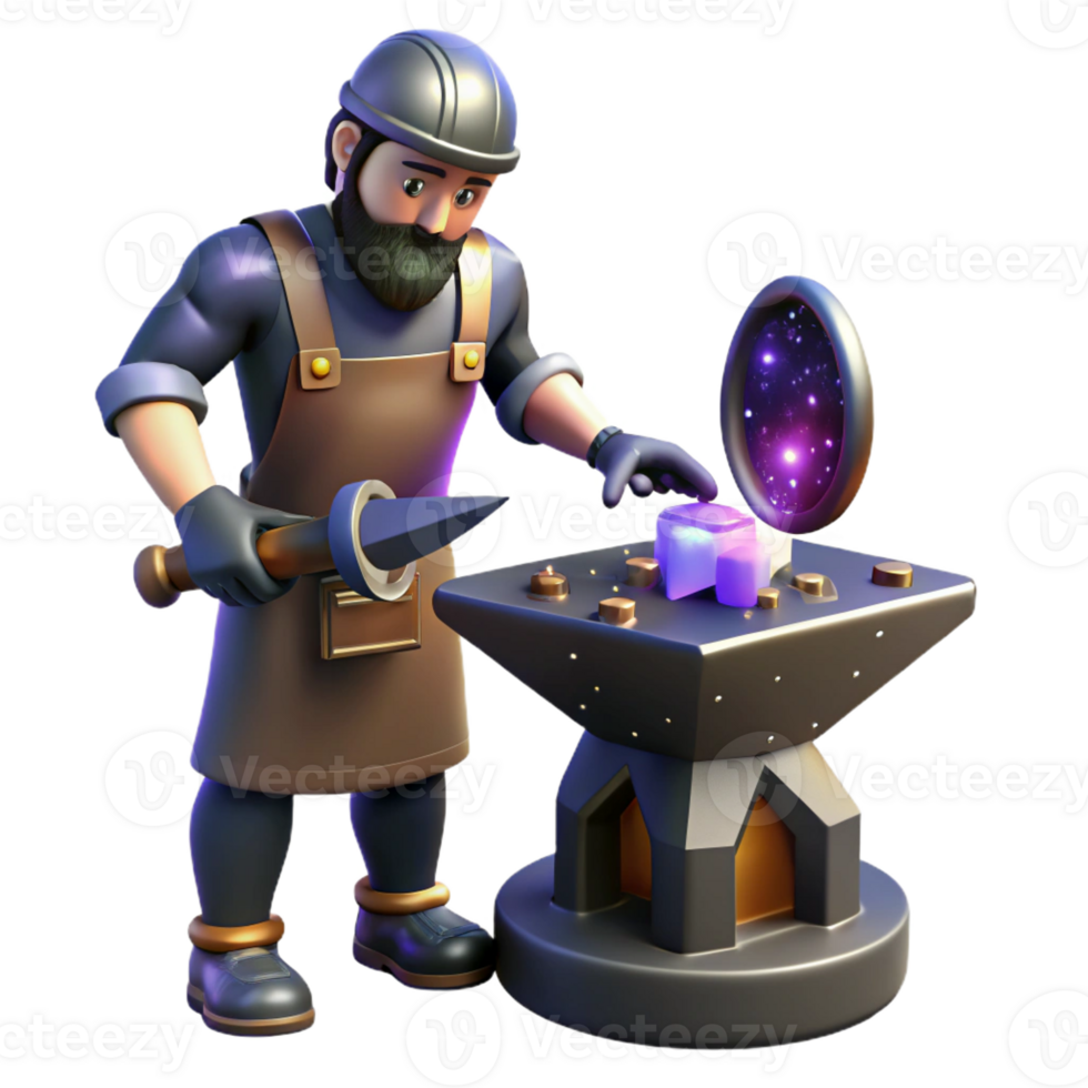 dramatic minimalist 3D Cartoon Blacksmith Crafting Cosmic Cube original png