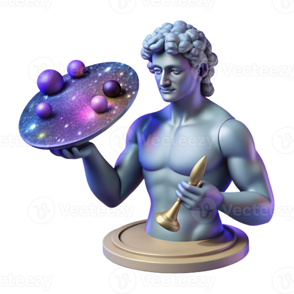 magnificent vintage 3D Render of Classical Sculpture Holding the Cosmos high resolution png
