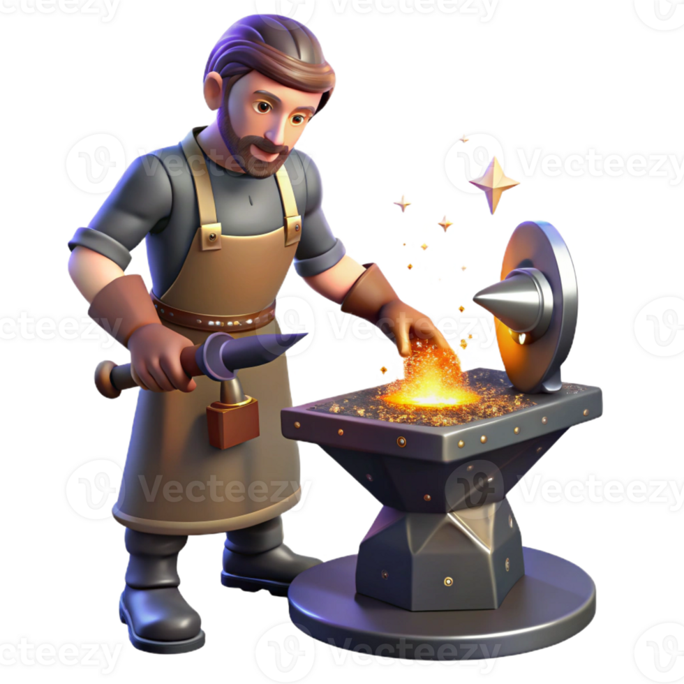 stunning traditional Blacksmith 3D Illustration Crafting Metal original png