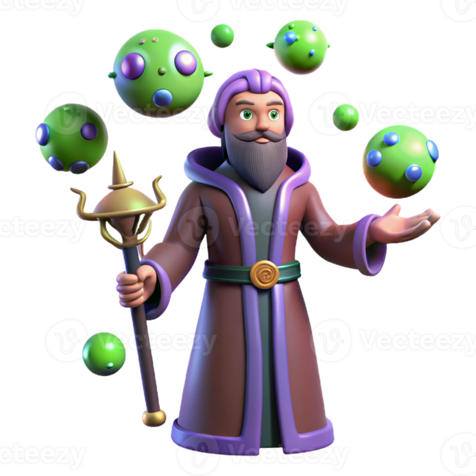 serene modern 3D Render Wizard with Magic Orb Illustration genuine png