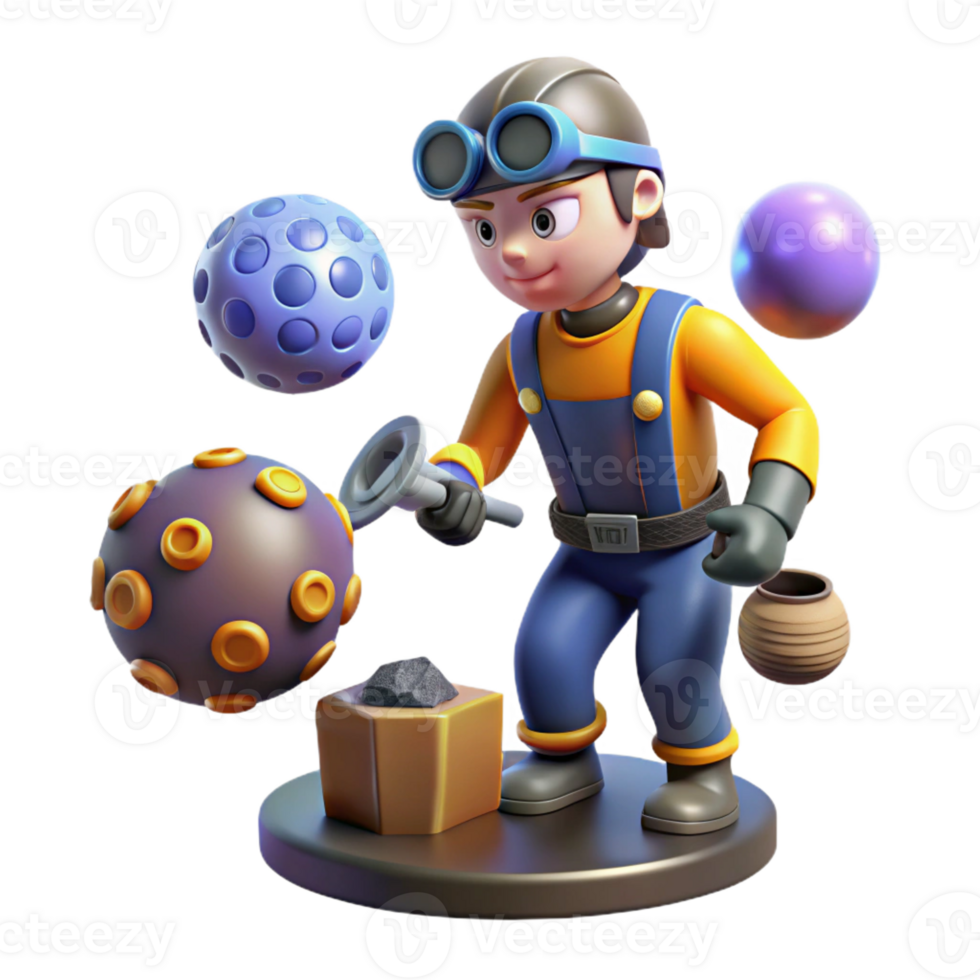 beautiful artistic 3D Cartoon Mechanic with Spheres authentic png