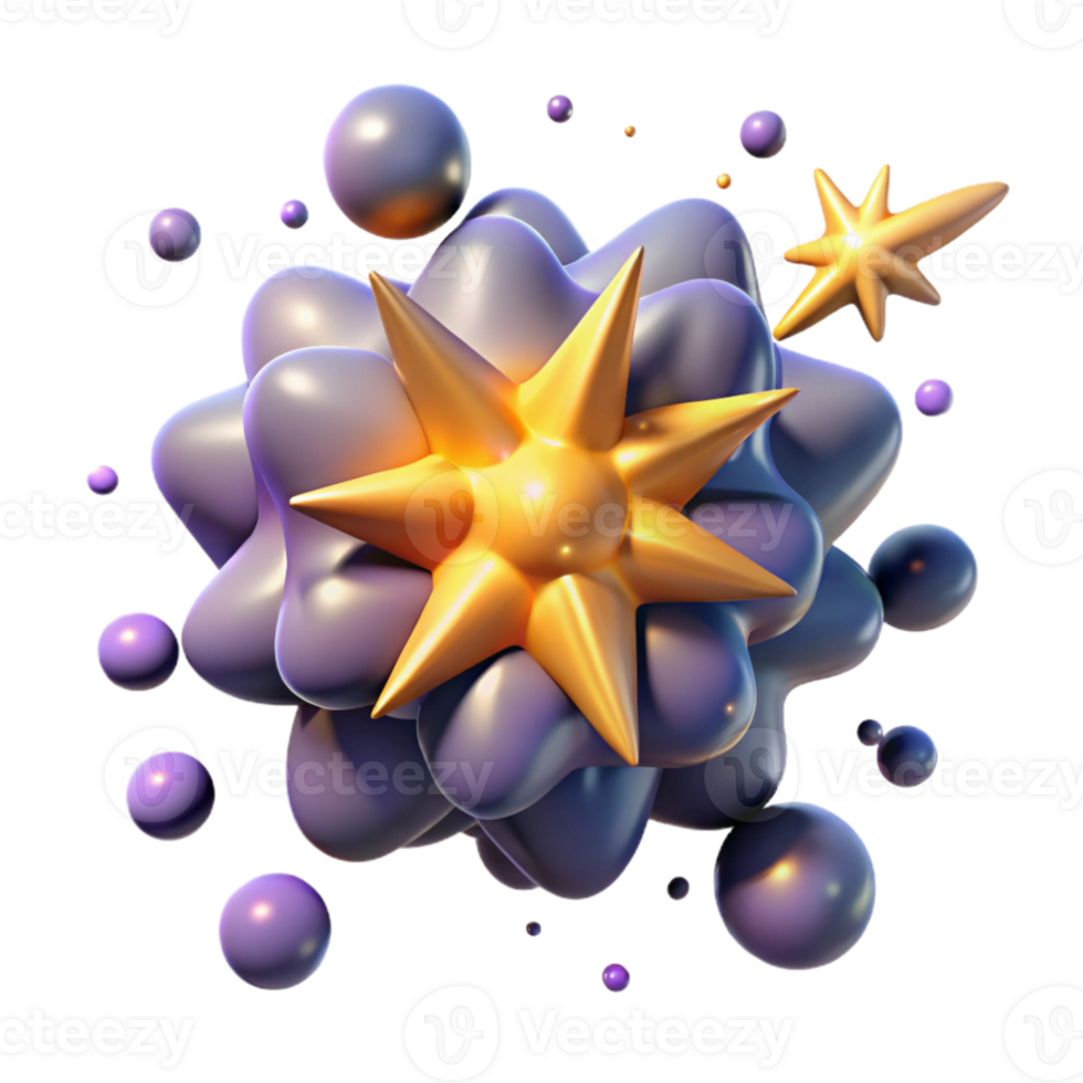 magnificent modern Abstract 3D Render Purple and Gold Star Burst exclusive png
