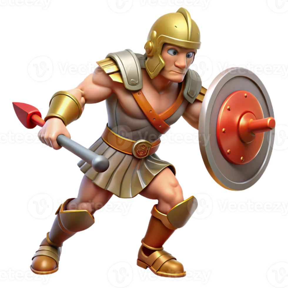serene creative 3D Cartoon Gladiator Illustration genuine png