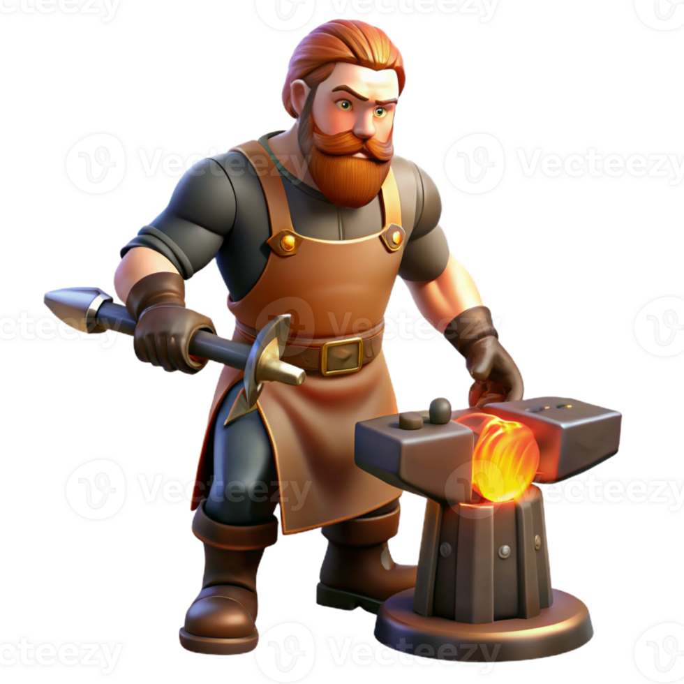 dramatic traditional 3D Illustration Blacksmith Working Anvil exclusive png