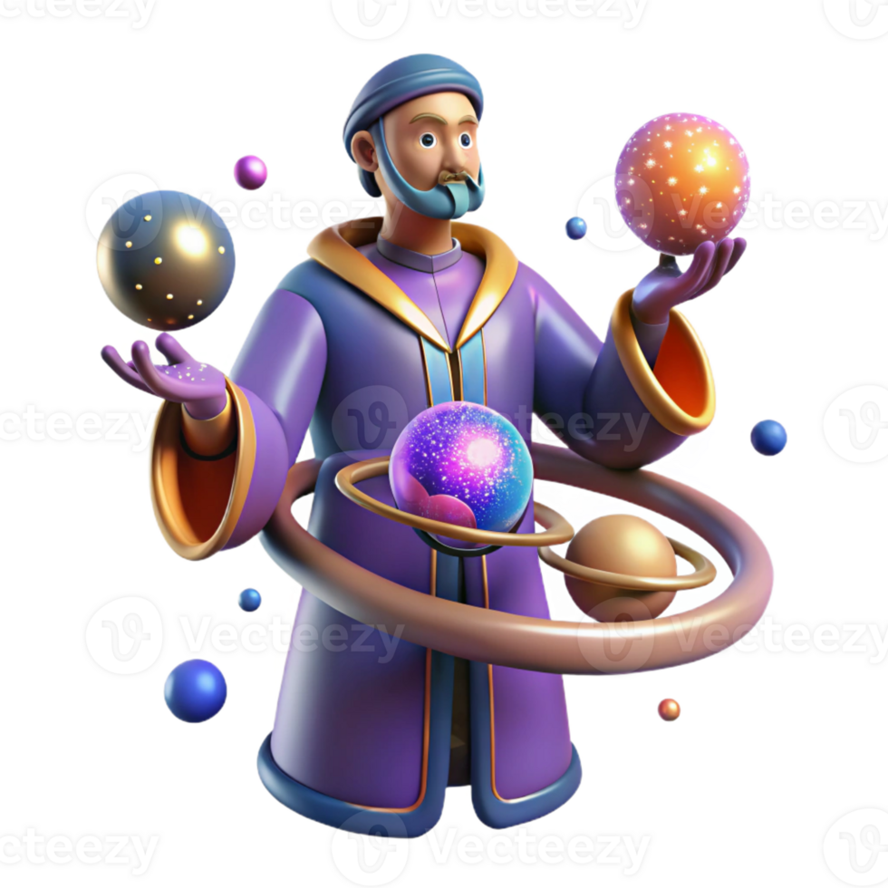 vibrant classic 3D Render Astrologer with Planets genuine png