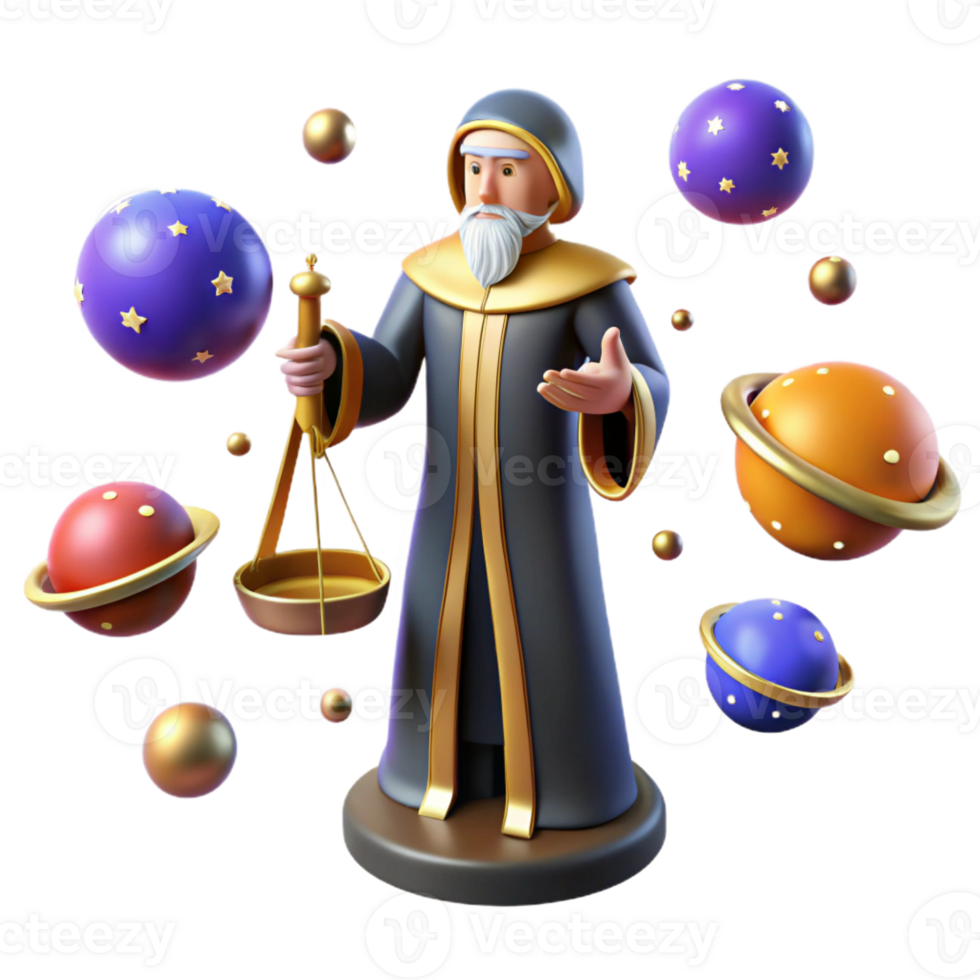 wonderful artistic 3D Illustration Astrologer Scales Planets professional png
