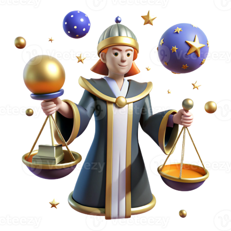 extraordinary classic 3D Illustration Young Mage Weighing Scales high quality png