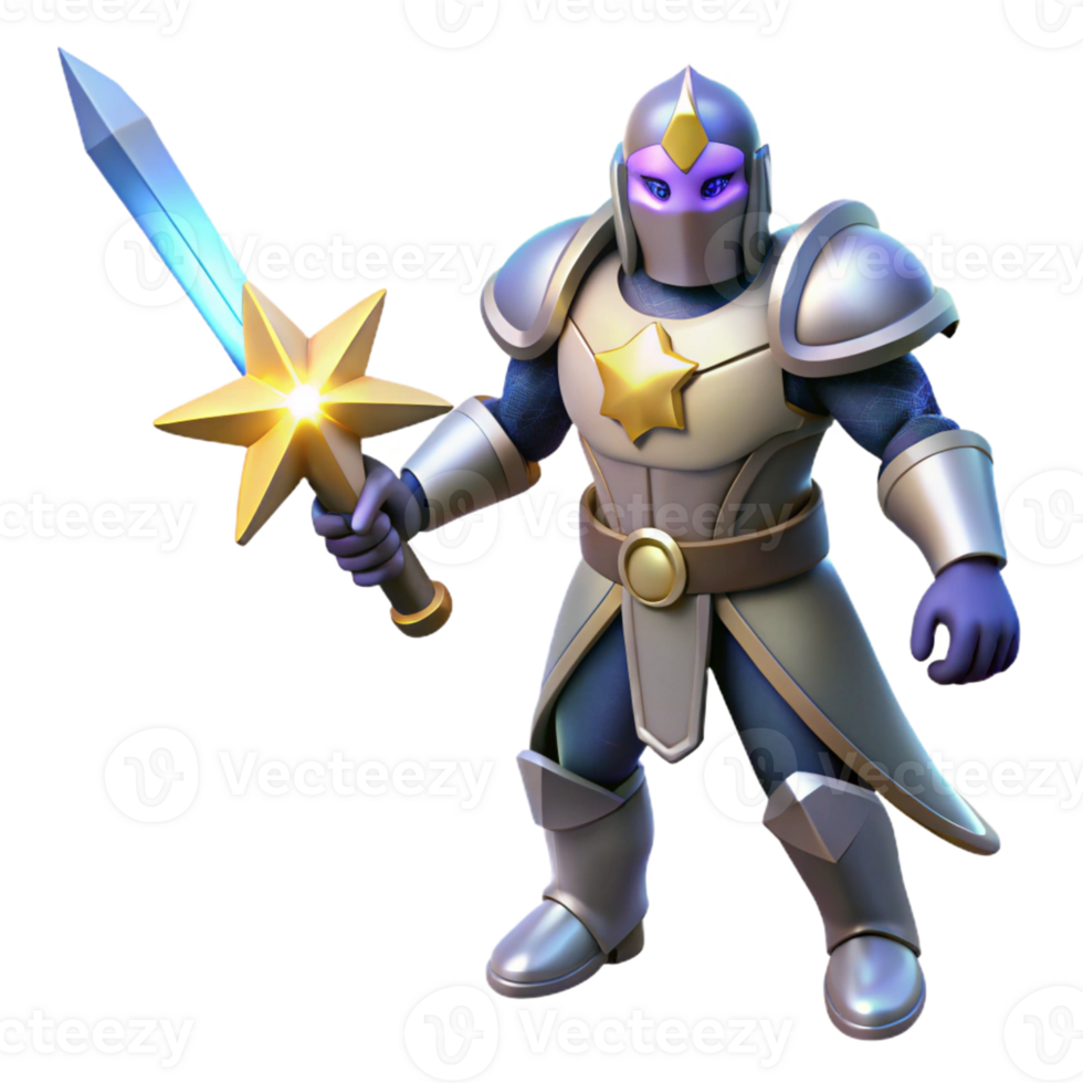 serene modern 3D Render of a Knight with Star Sword detailed png