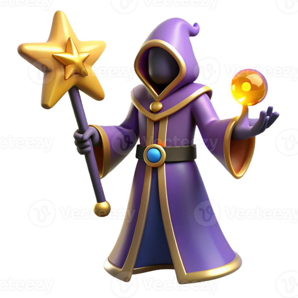 stunning artistic 3D Render Wizard with Star Wand high resolution png
