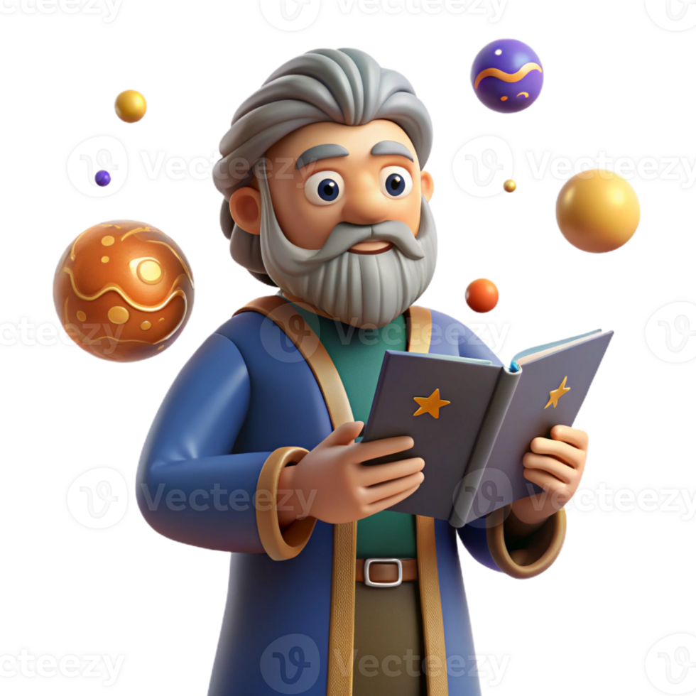 extraordinary vintage Wise Old Astrologer 3D Illustration premium png