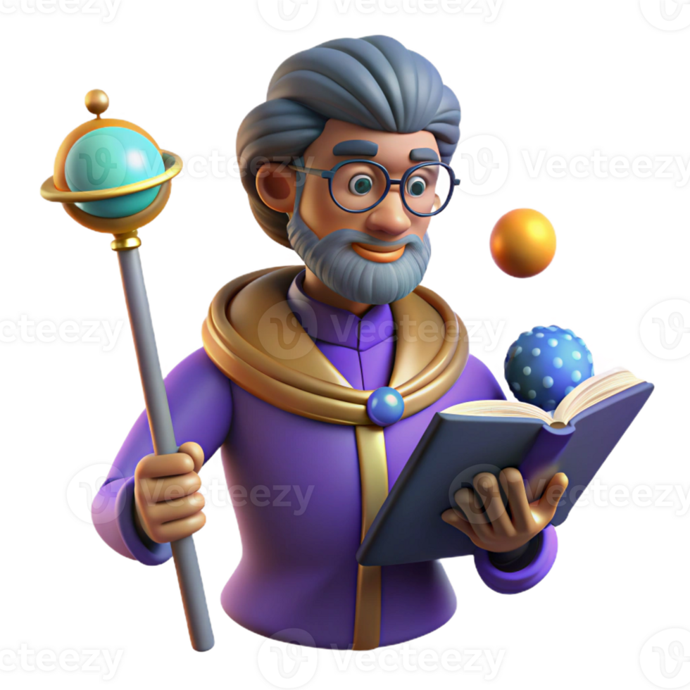 serene artistic Wise Wizard 3D Illustration original png