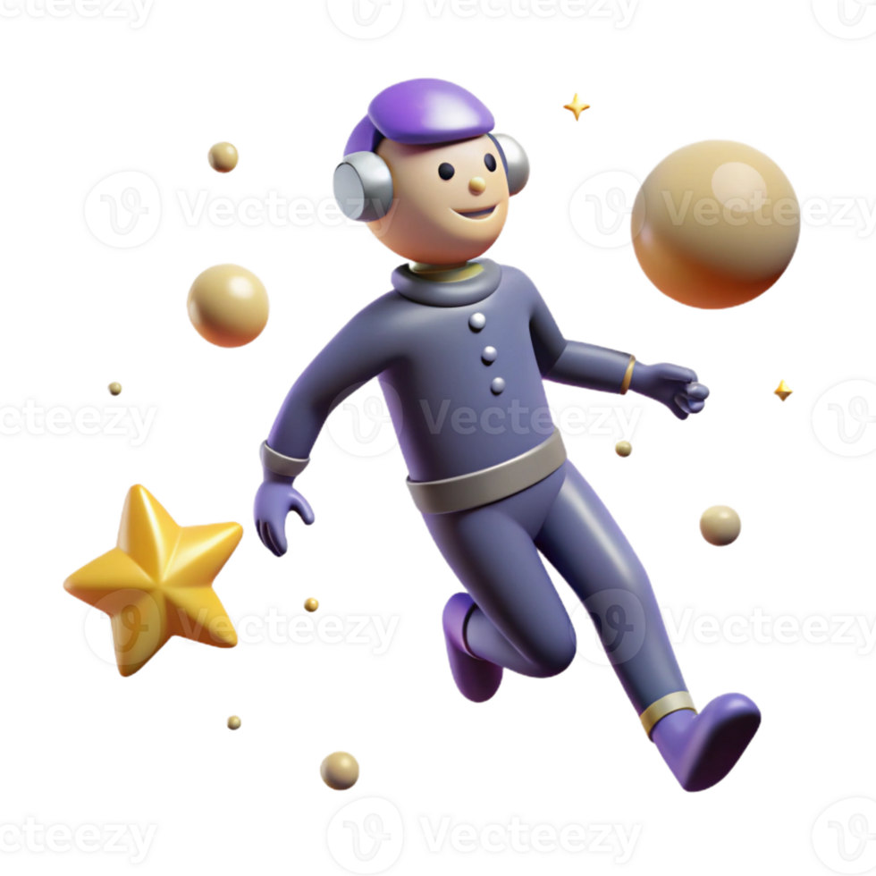 magnificent vintage Astronaut in Space 3D Render high quality png