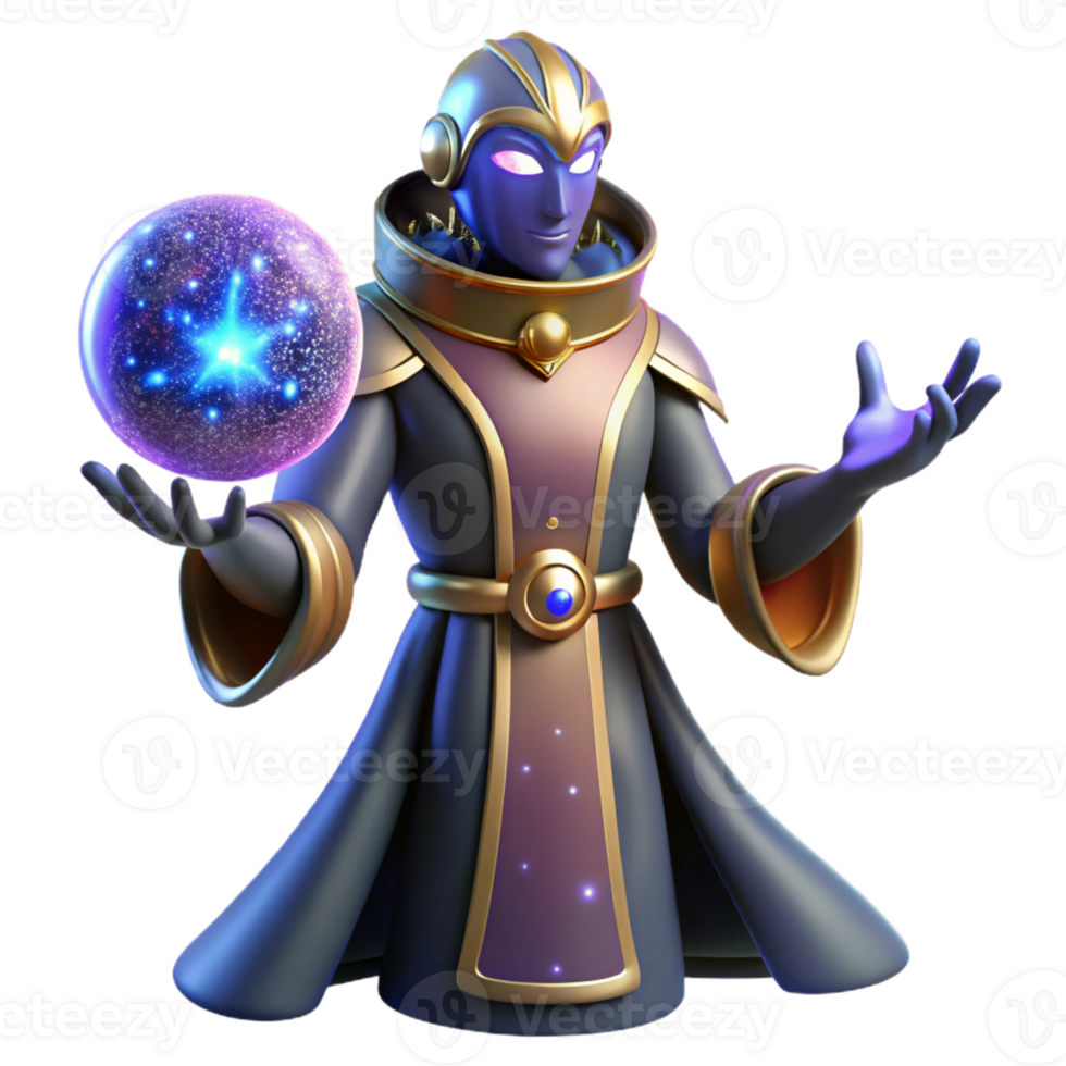 serene traditional 3D Render Mystic Wizard with Orb high resolution png
