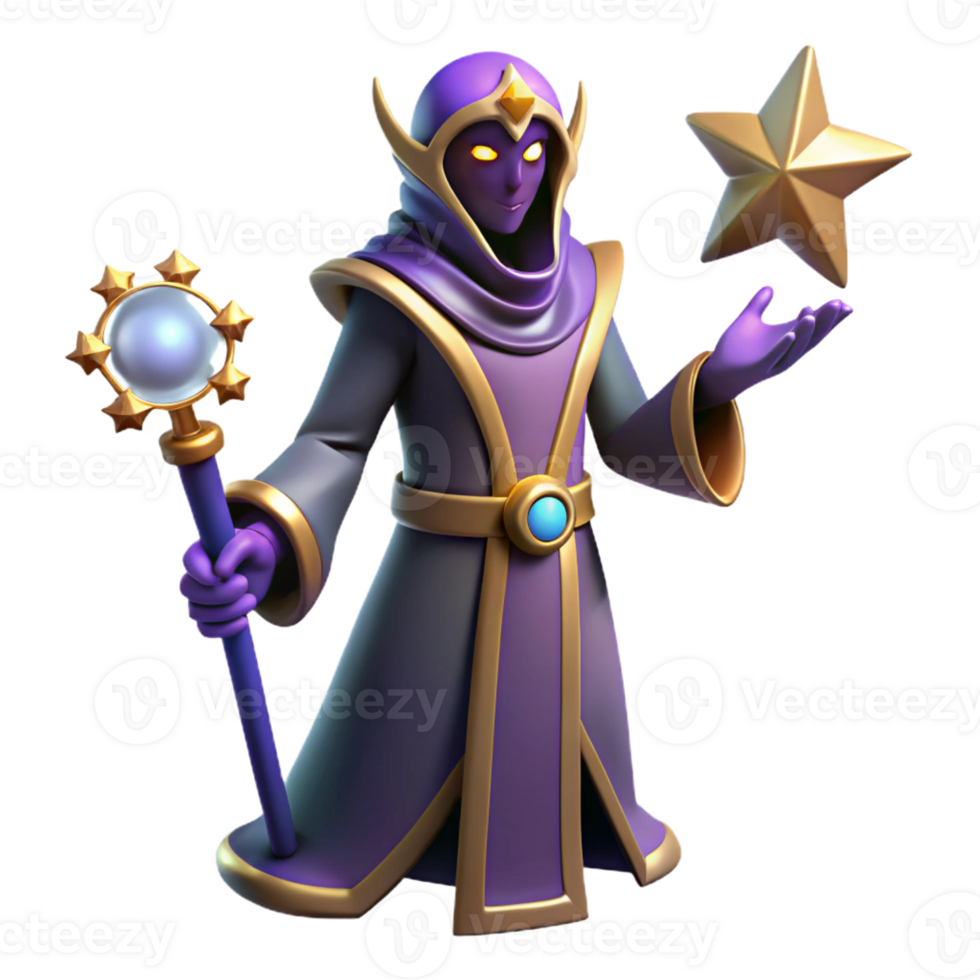 extraordinary traditional Purple Wizard 3D Render genuine png