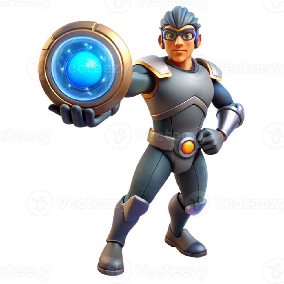 stunning creative 3D Illustration Superhero with Energy Orb 4K png