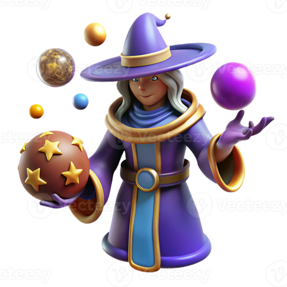 serene abstract 3D Render of a Wizard Juggling Magical Orbs authentic png