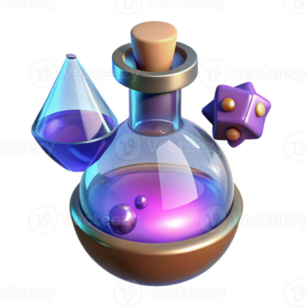 serene abstract Glowing Potion Flask 3D Render premium png