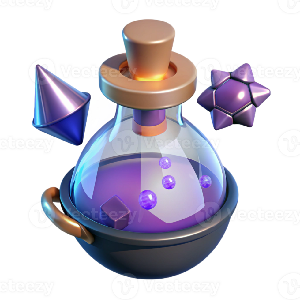 impressive artistic 3D Render Purple Potion Bottle authentic png