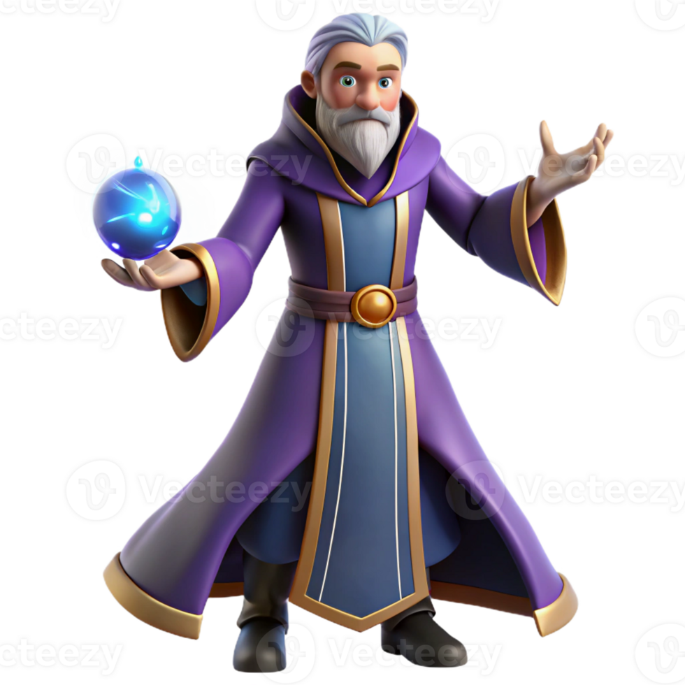 serene contemporary Wise Wizard 3D Render detailed png