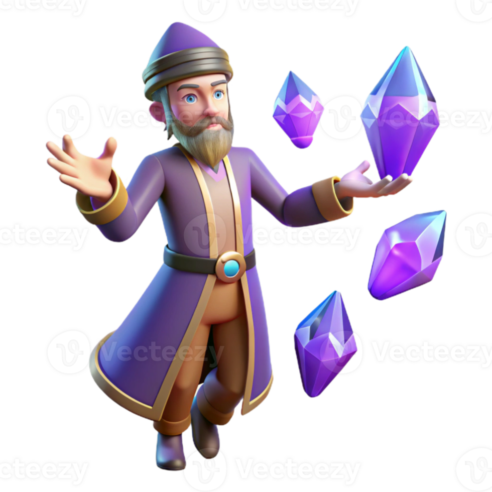 wonderful minimalist 3D Cartoon Wizard with Gems high quality png