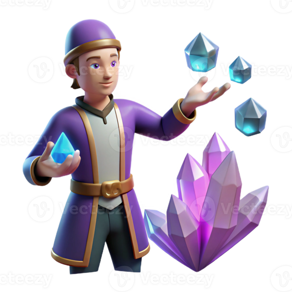 vibrant creative Wizard with Crystals 3D Render exclusive png