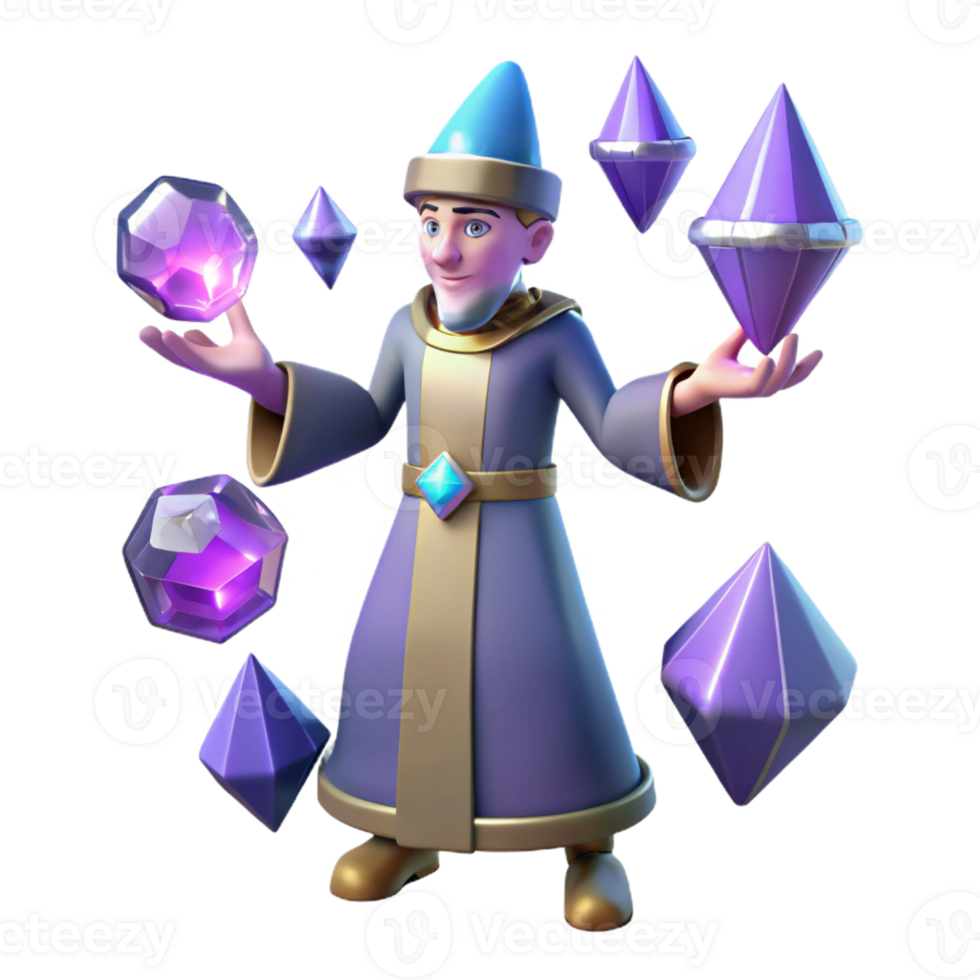 serene minimalist Wizard with Magic Crystals 3D Render professional png