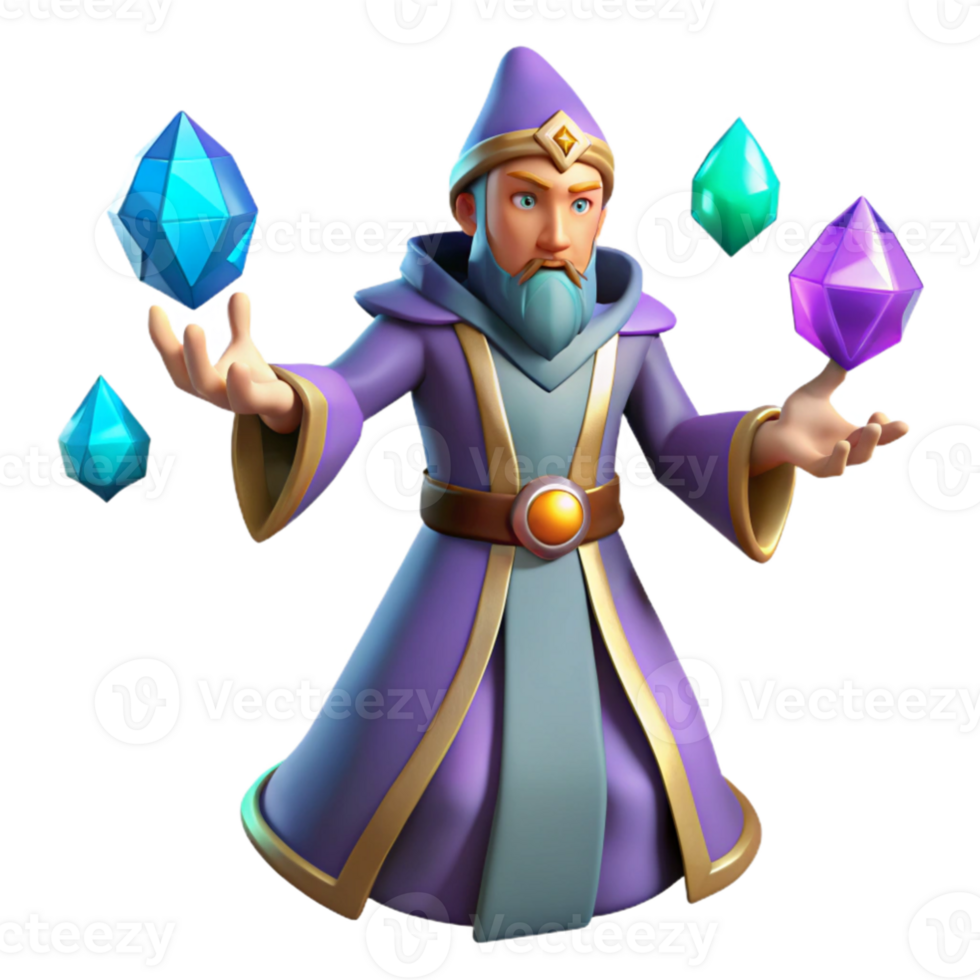 impressionante rústico Mago com Magia gemas 3d render detalhado png
