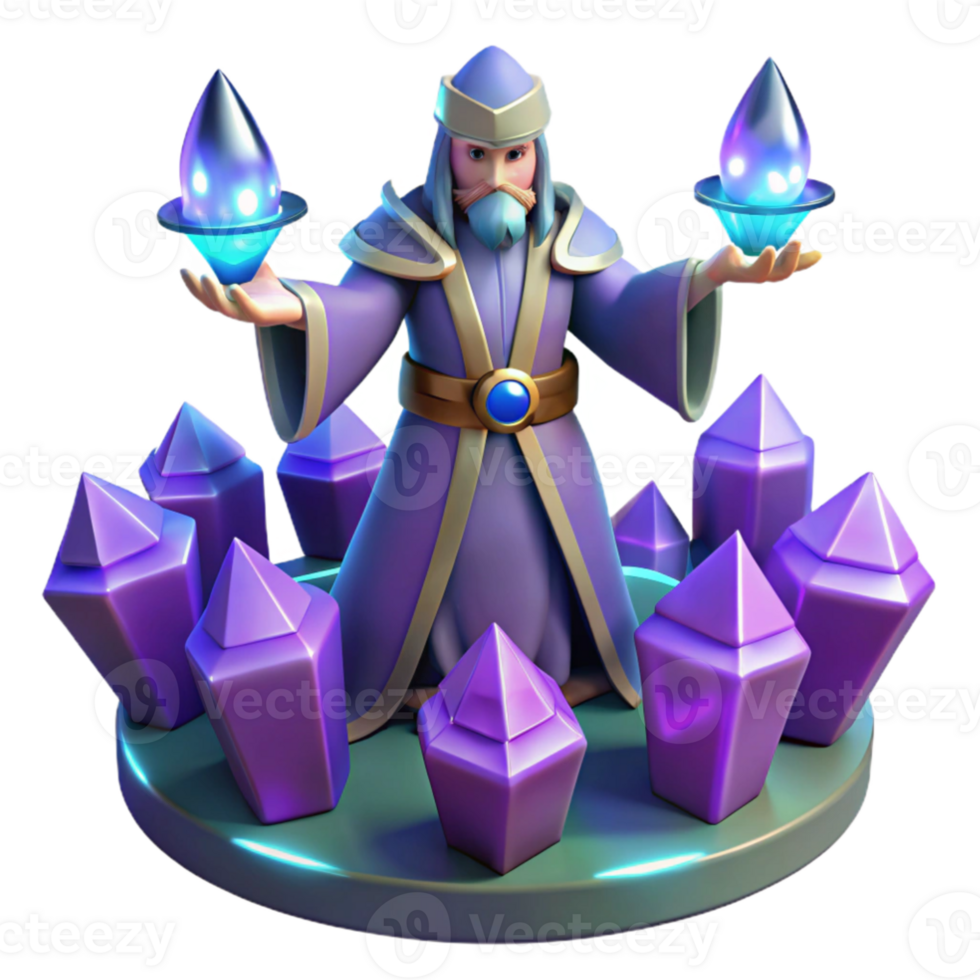 extraordinary creative Wizard with Crystals 3D Render authentic png