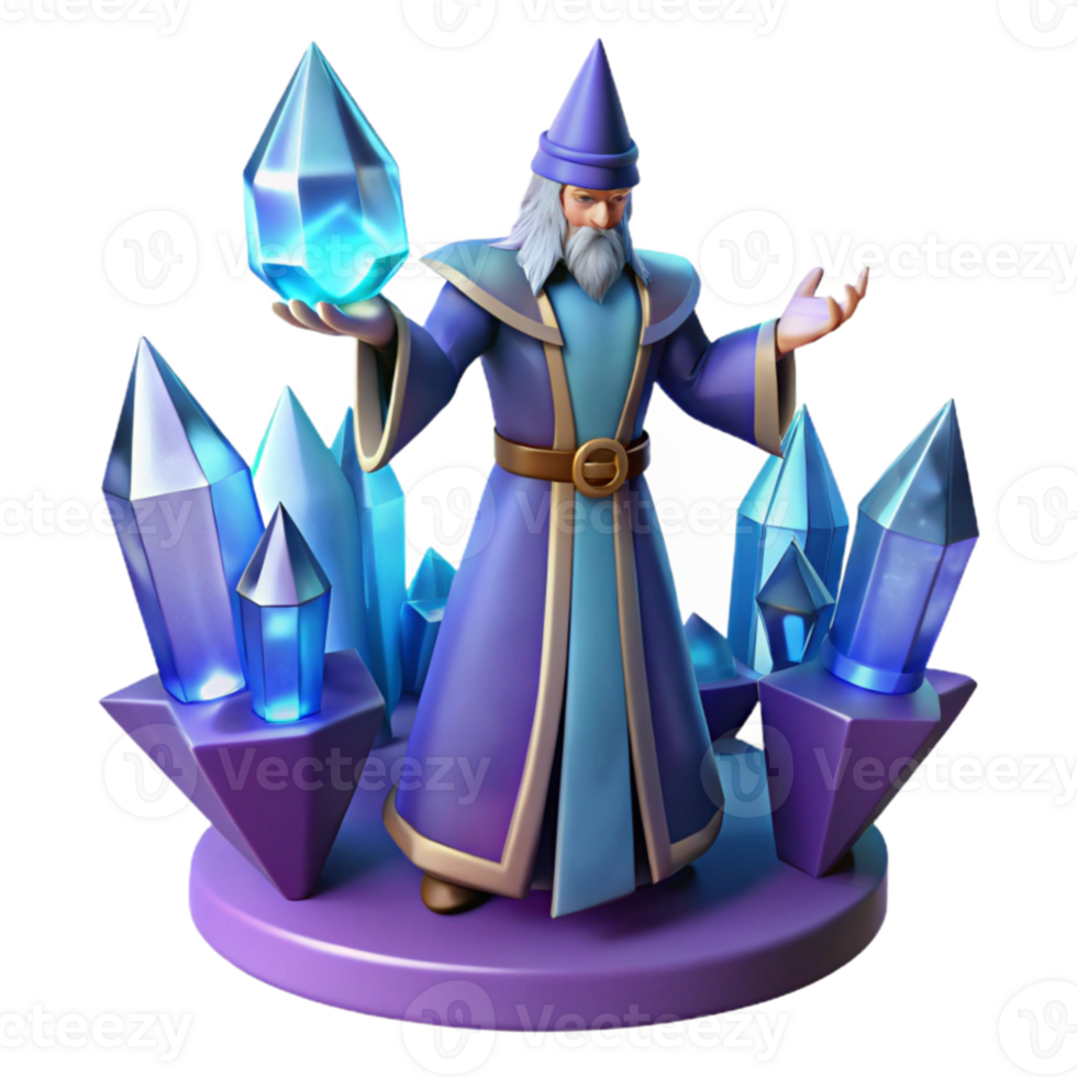 impressive minimalist Wizard with Crystals 3D Render exclusive png