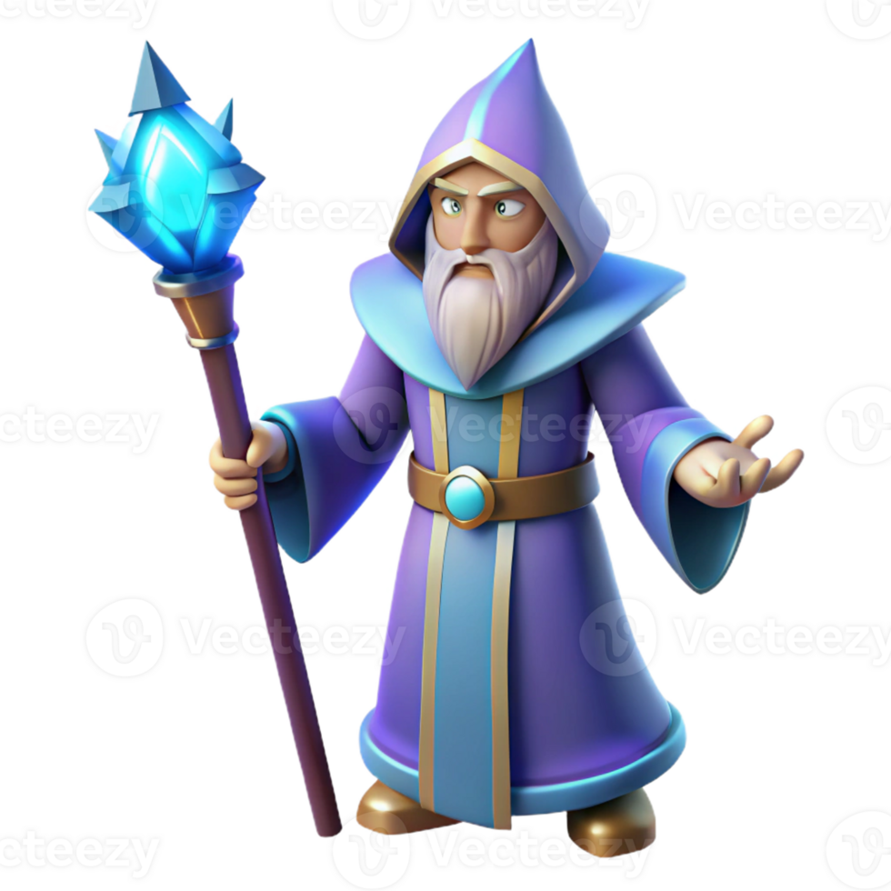 vibrant creative Wise Wizard 3D Render premium png