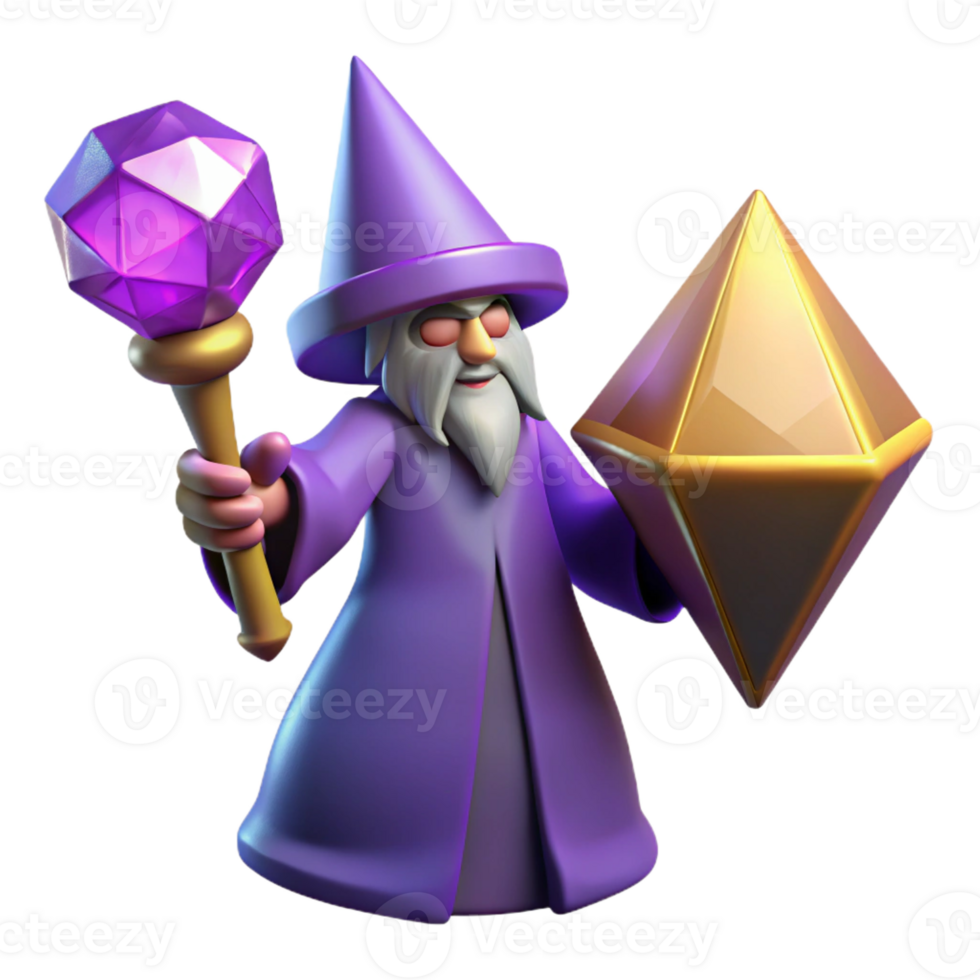 beautiful creative Wizard with Gems 3D Render authentic png