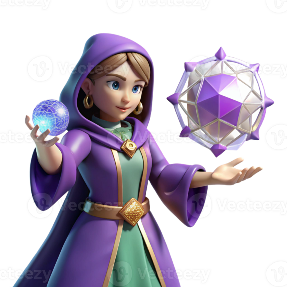 extraordinary creative 3D Render Purple Robed Mage with Crystals high resolution png