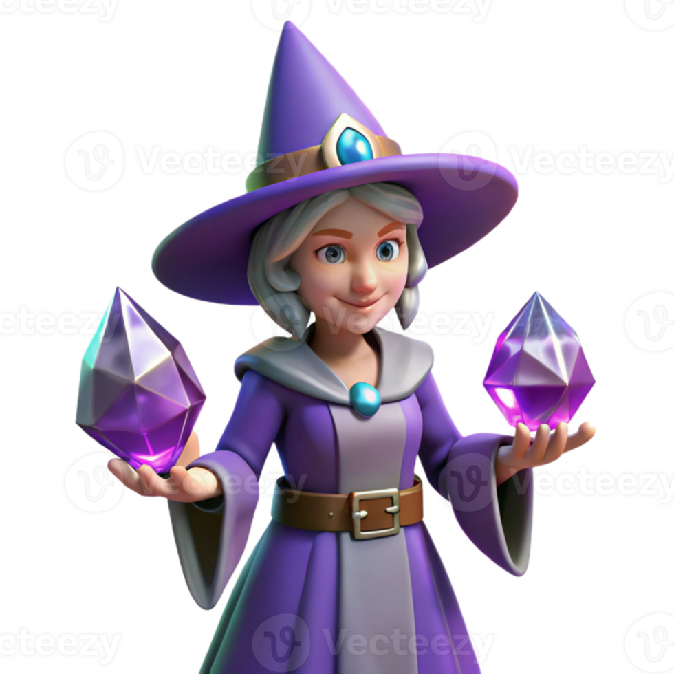 elegant minimalist Charming 3D Render of a Purple Witch genuine png