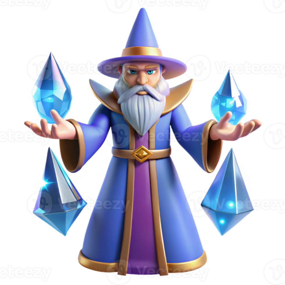 wonderful artistic Wizard 3D Render Blue Crystals Magic premium png