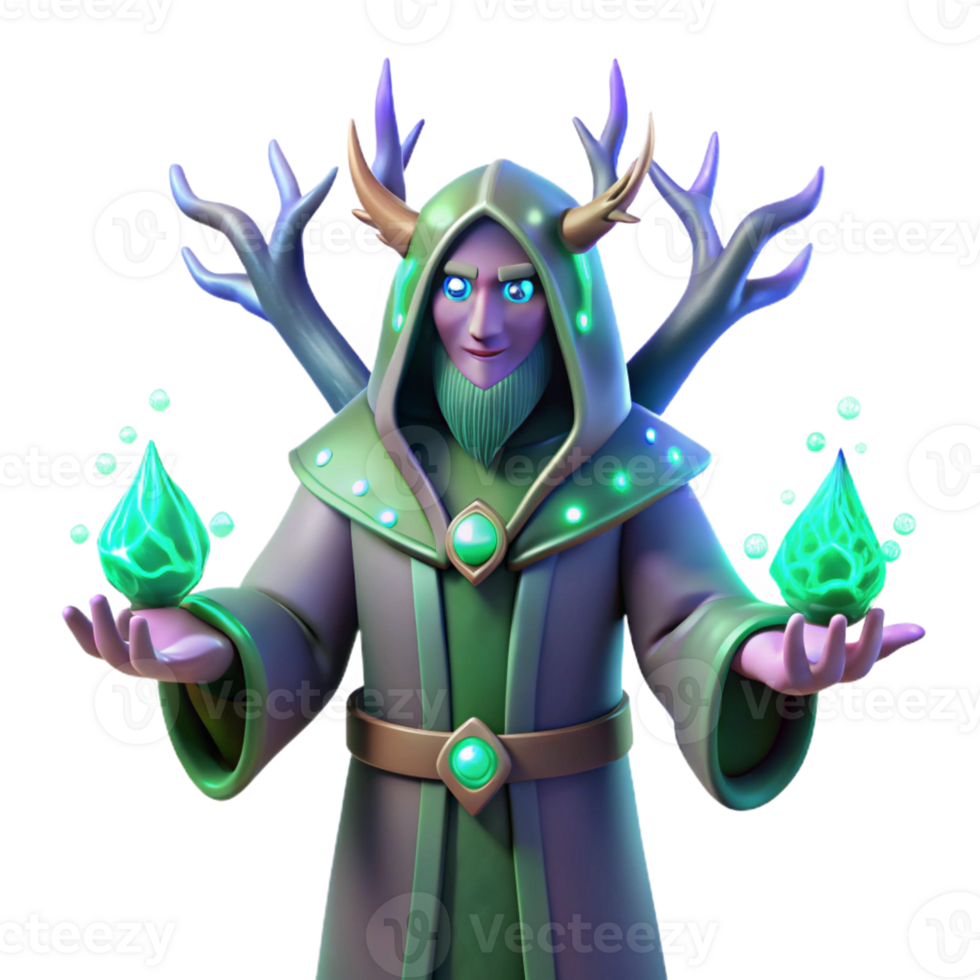 extraordinary creative 3D Render Green Wizard Fantasy Illustration original png