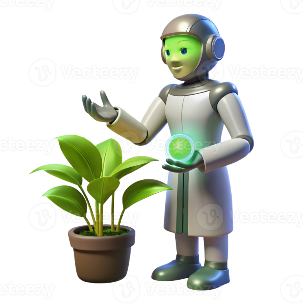 elegant creative 3D Render Robot Scientist Plant premium png