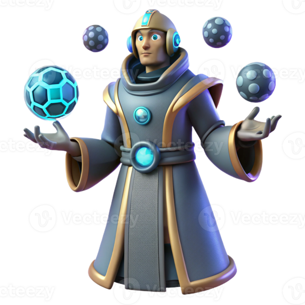 serene traditional 3D Render Wizard Juggling Energy Spheres authentic png