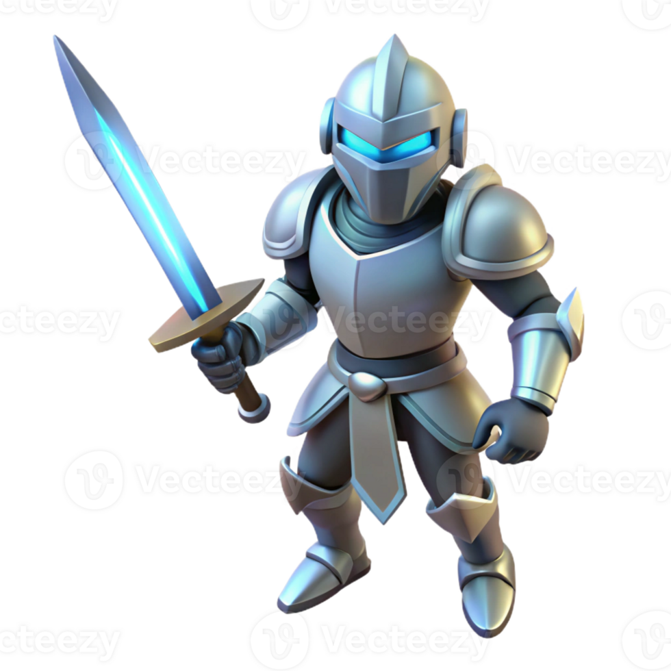 elegant abstract 3D Knight Illustration Silver Armor, Glowing Sword high resolution png