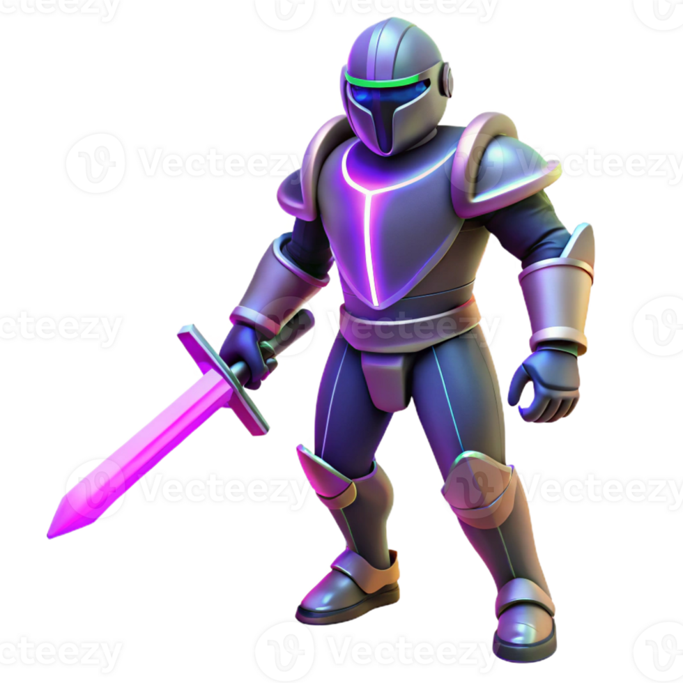 beautiful vintage Neon Knight 3D Render genuine png