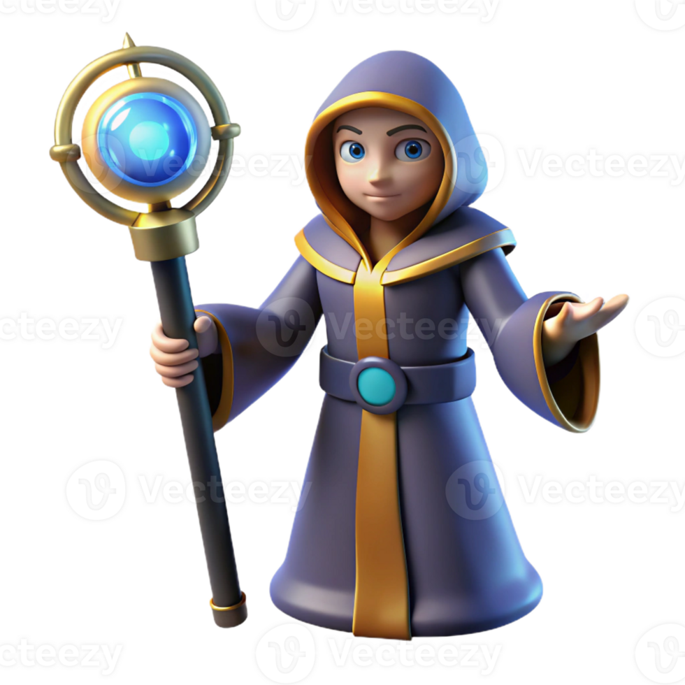 impressive vintage Young Wizard 3D Render high quality png