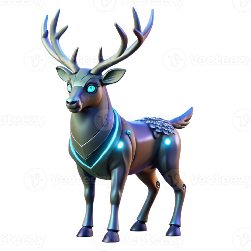 dramatic minimalist Cybernetic Reindeer 3D Render premium png