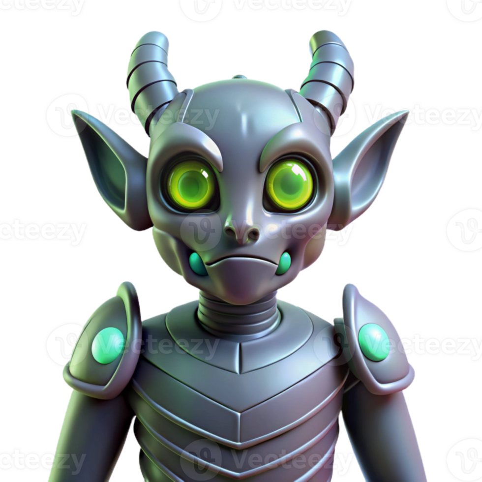 stunning rustic 3D Render of a Cute Gray Robotic Imp original png