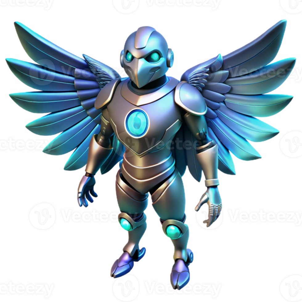 wonderful abstract 3D Render of a Metal Winged Robot authentic png