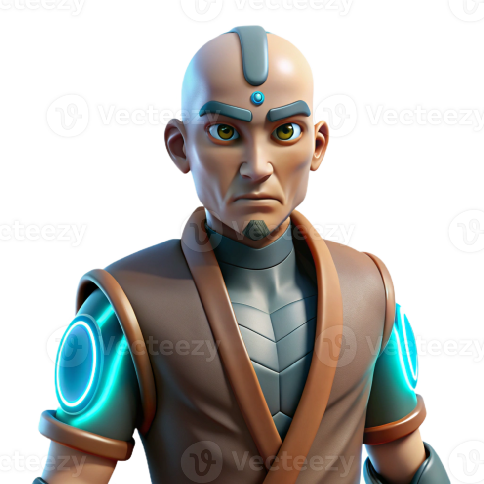 wonderful modern 3D Render of a Bald Futuristic Monk premium png