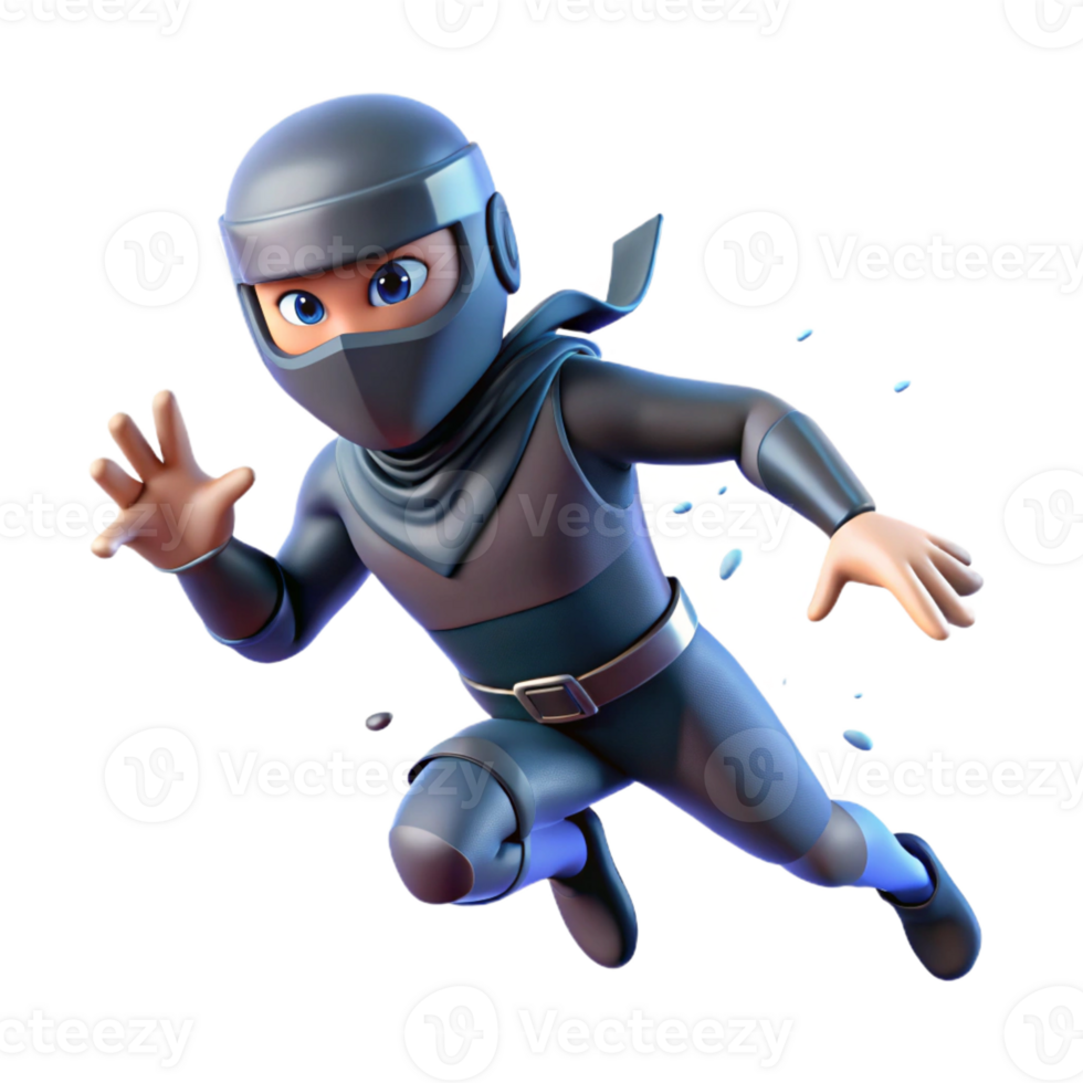 wonderful traditional 3D Cartoon Ninja Running Illustration high quality png
