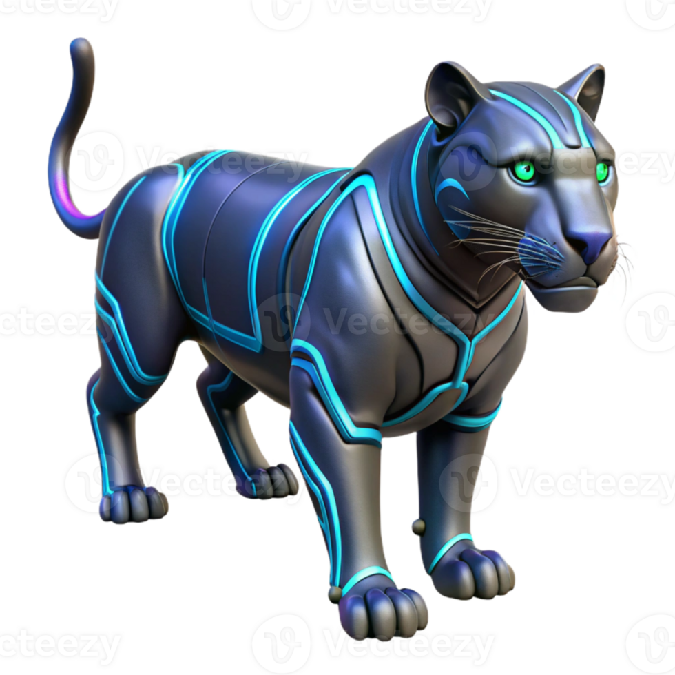magnificent minimalist Cybernetic Panther 3D Render detailed png