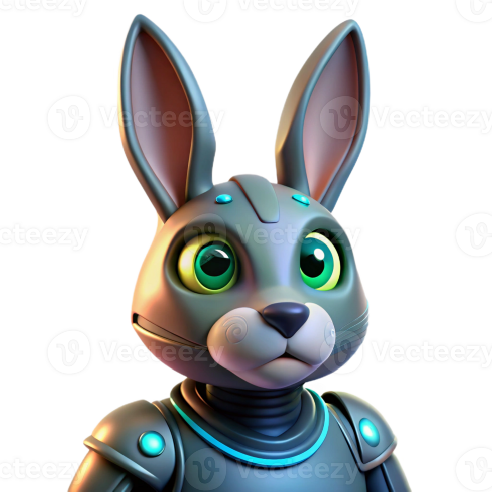serene minimalist 3D Render of a Cute Robot Bunny high quality png