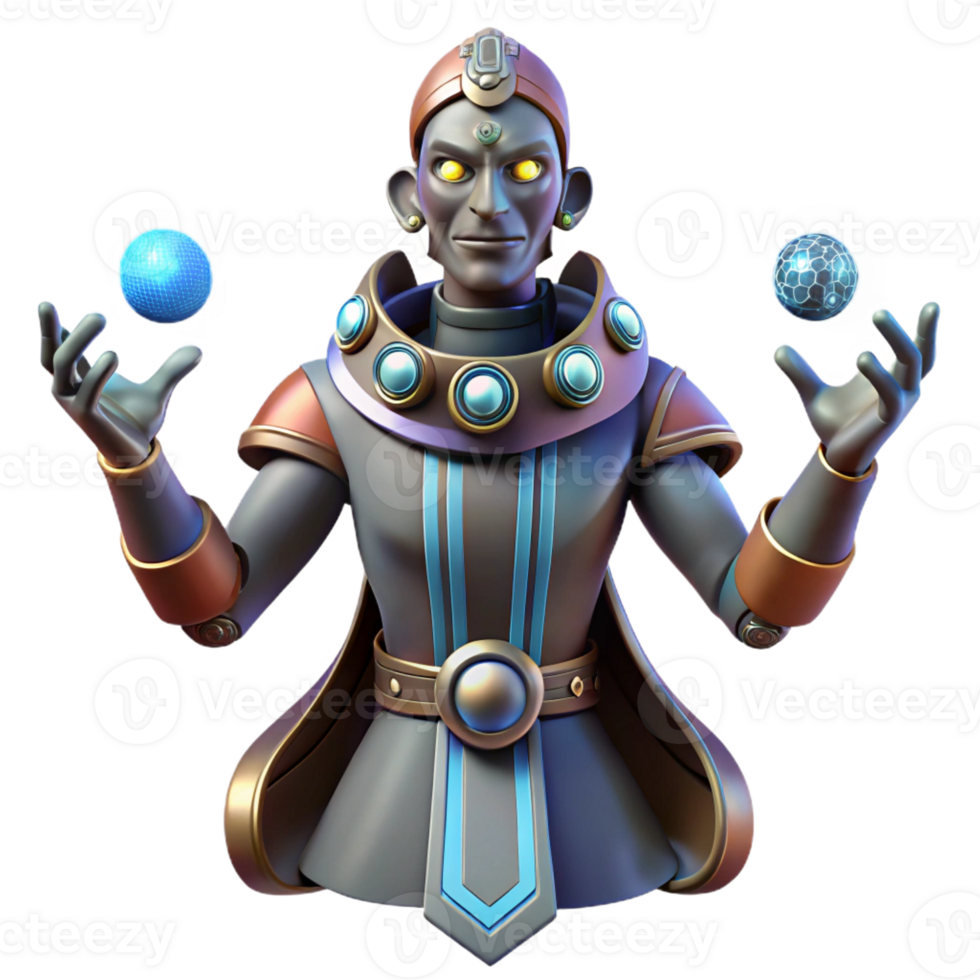 dramatic artistic 3D Render Mystic Character with Energy Spheres authentic png