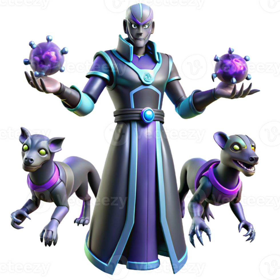 dramatic artistic 3D Illustration Fantasy Sorcerer with Pets high resolution png